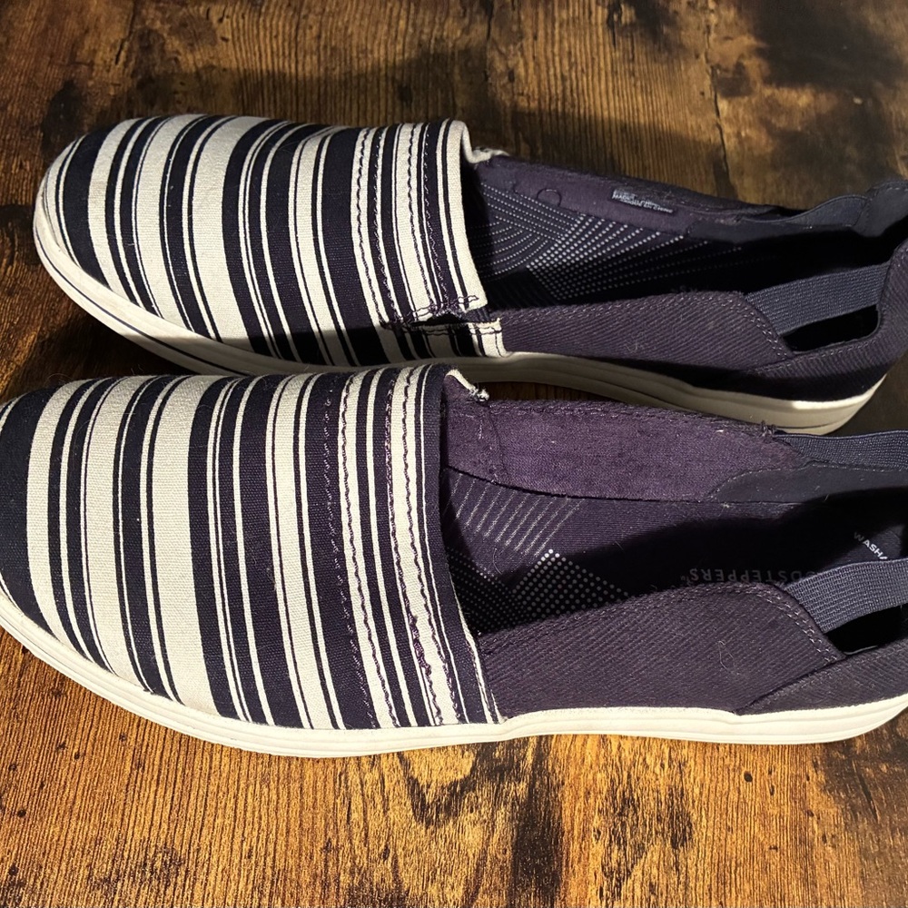 Clarks Navy and White Striped Loafers